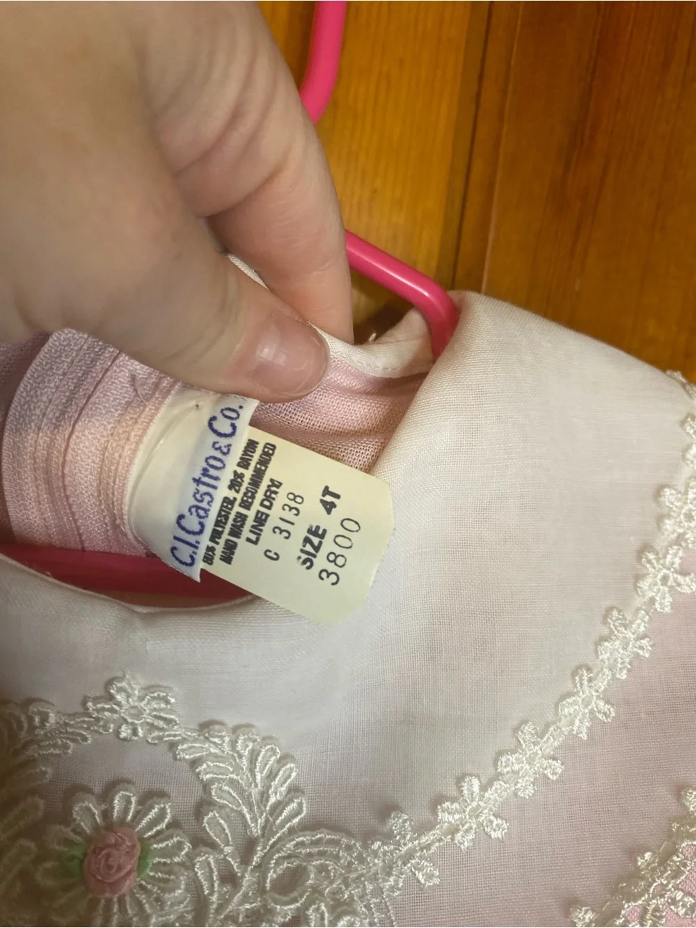 C.I. Castro Pink Girls Pleated Dress with White Lace Collar